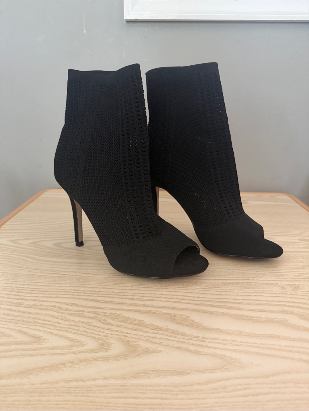 Black Open-Toe Knit Stiletto Ankle Boots for Women